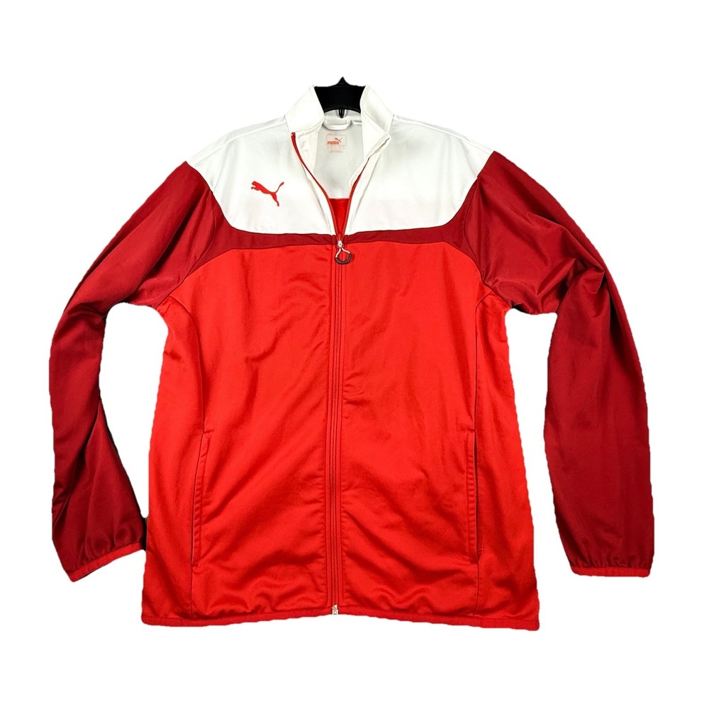 Vintage Puma Track Jacket Mens Large Red/White‎ Full Zip Mock Neck